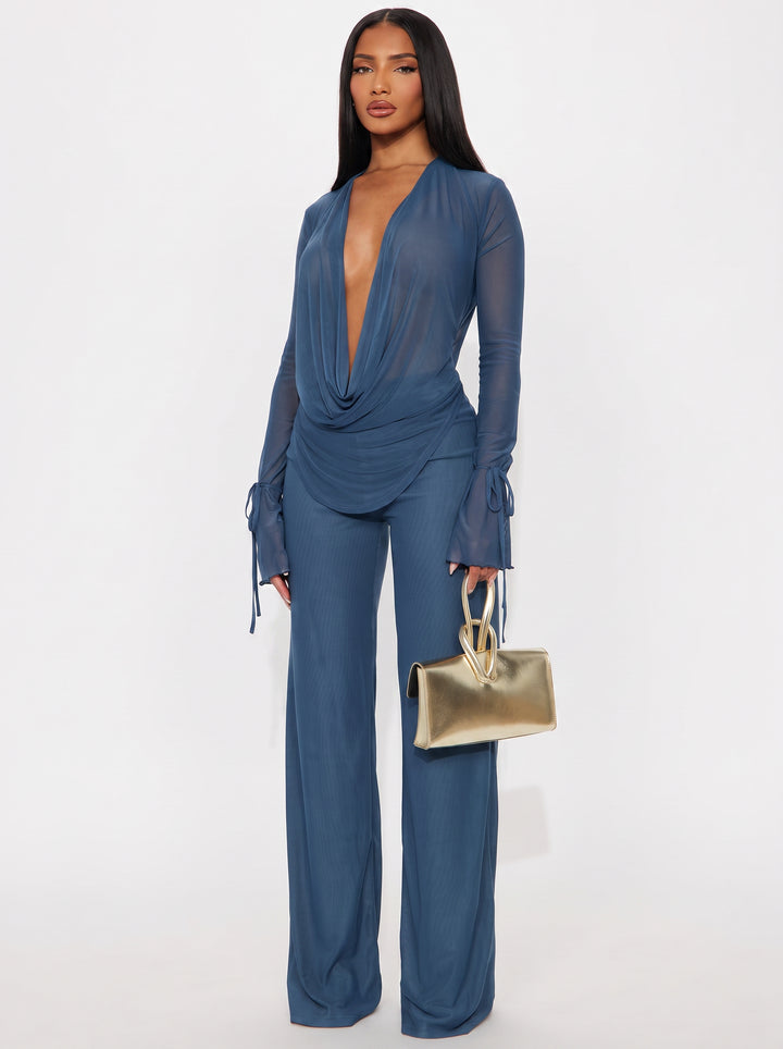 Sheer Draped Plunge Pants Set
