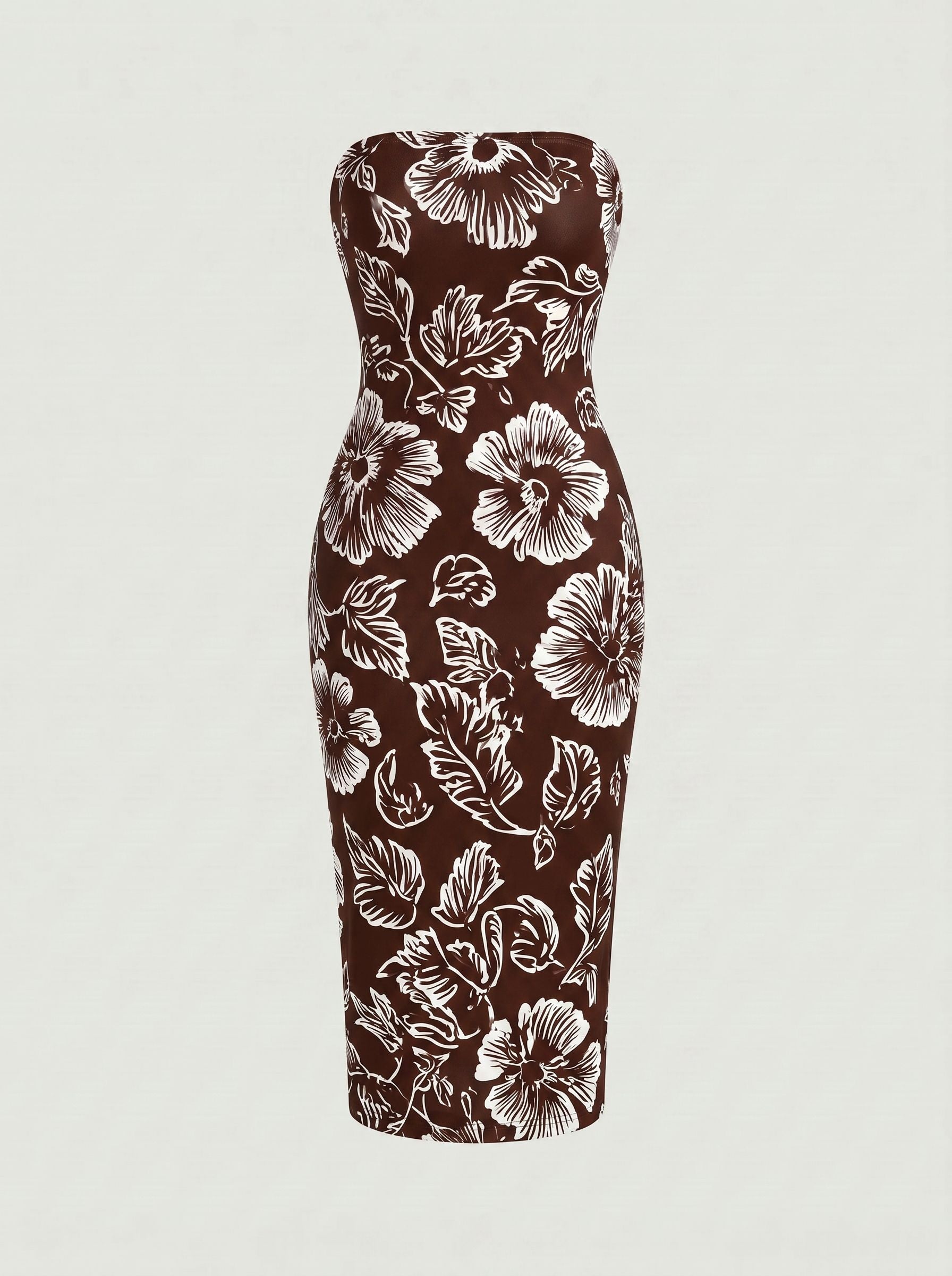 MAIA Floral Print Strapless Sheath Midi Dress