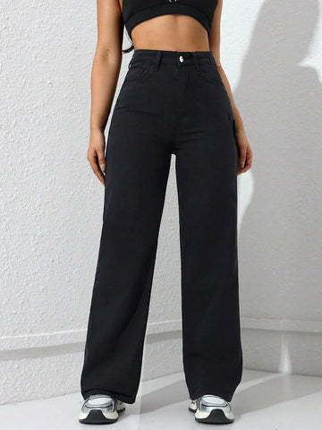 High Waisted Black Wide Leg Jeans