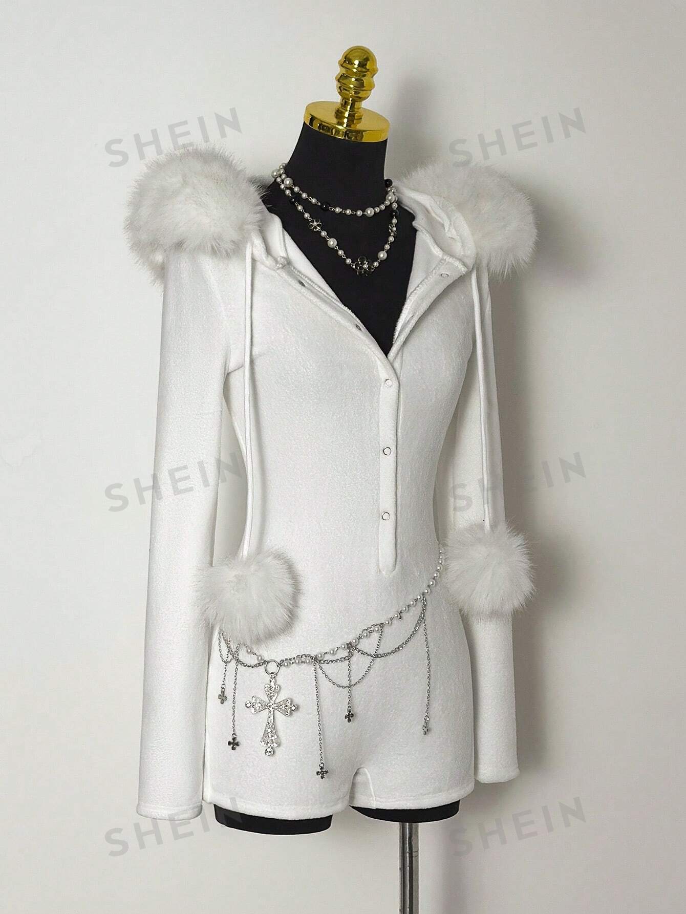 Faux Fur Hooded Romper Playsuit