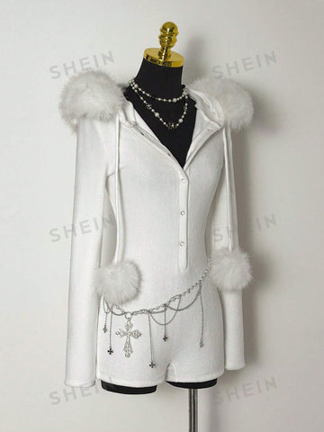 Faux Fur Hooded Romper Playsuit