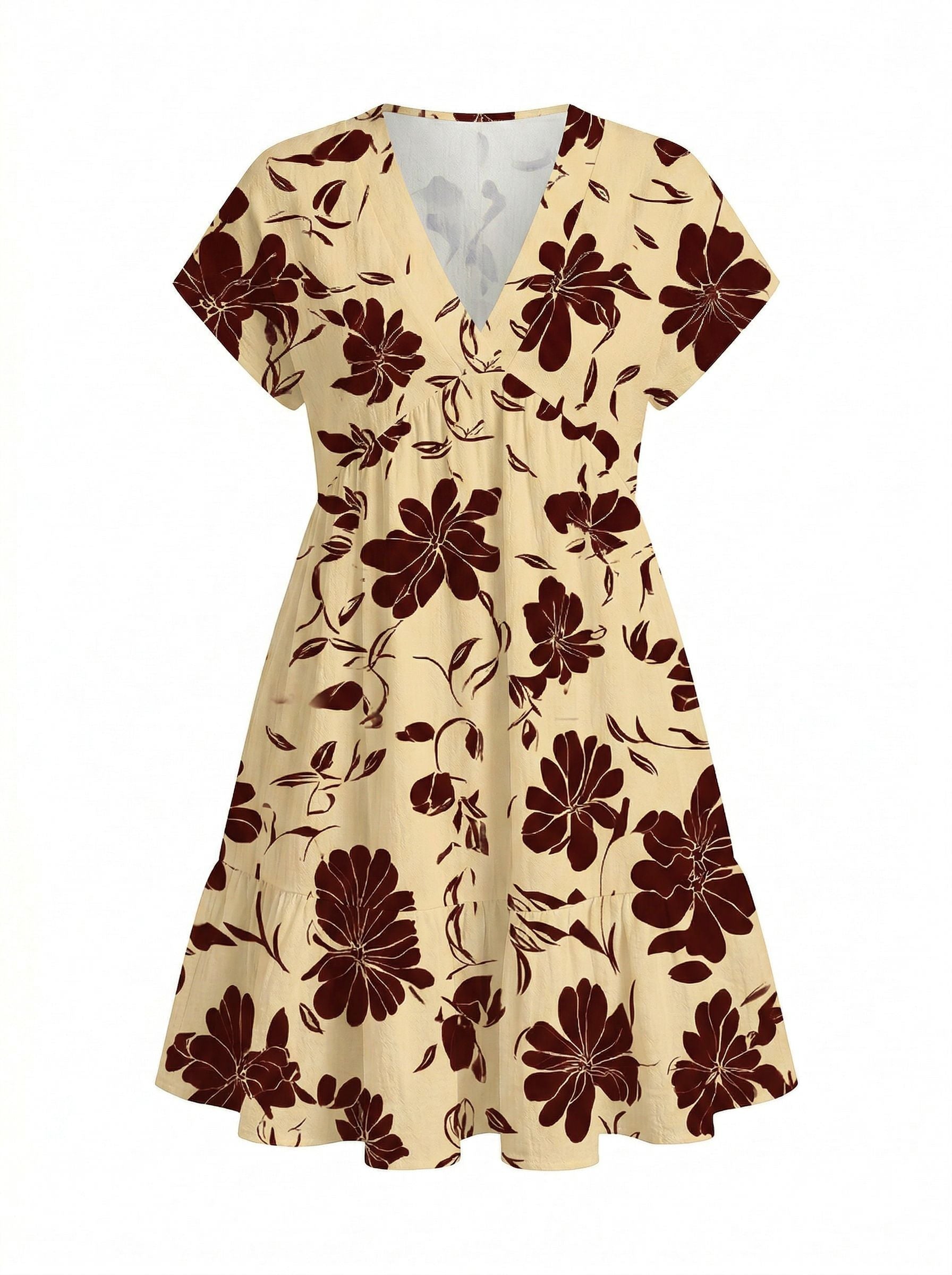EVA Floral Print V Neck Tiered Babydoll Mini Dress