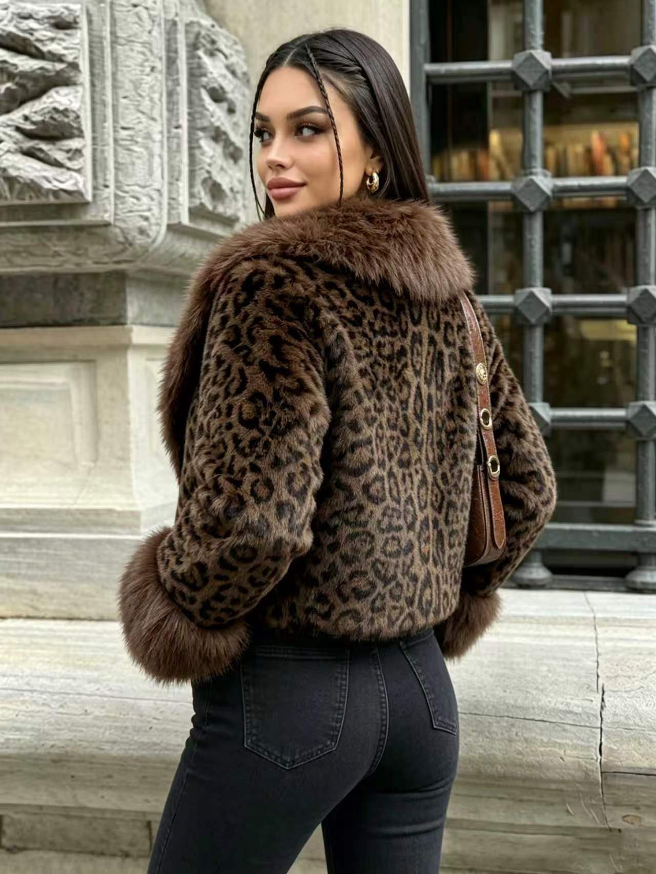 Luxurious Leopard Print Faux Fur Coat