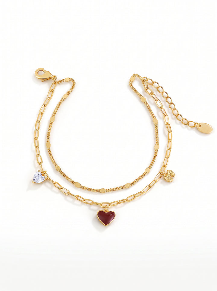 Dainty Red Heart Layered Bracelet