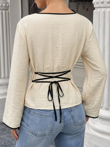 Elegant Contrast Trim Chiffon Blouse