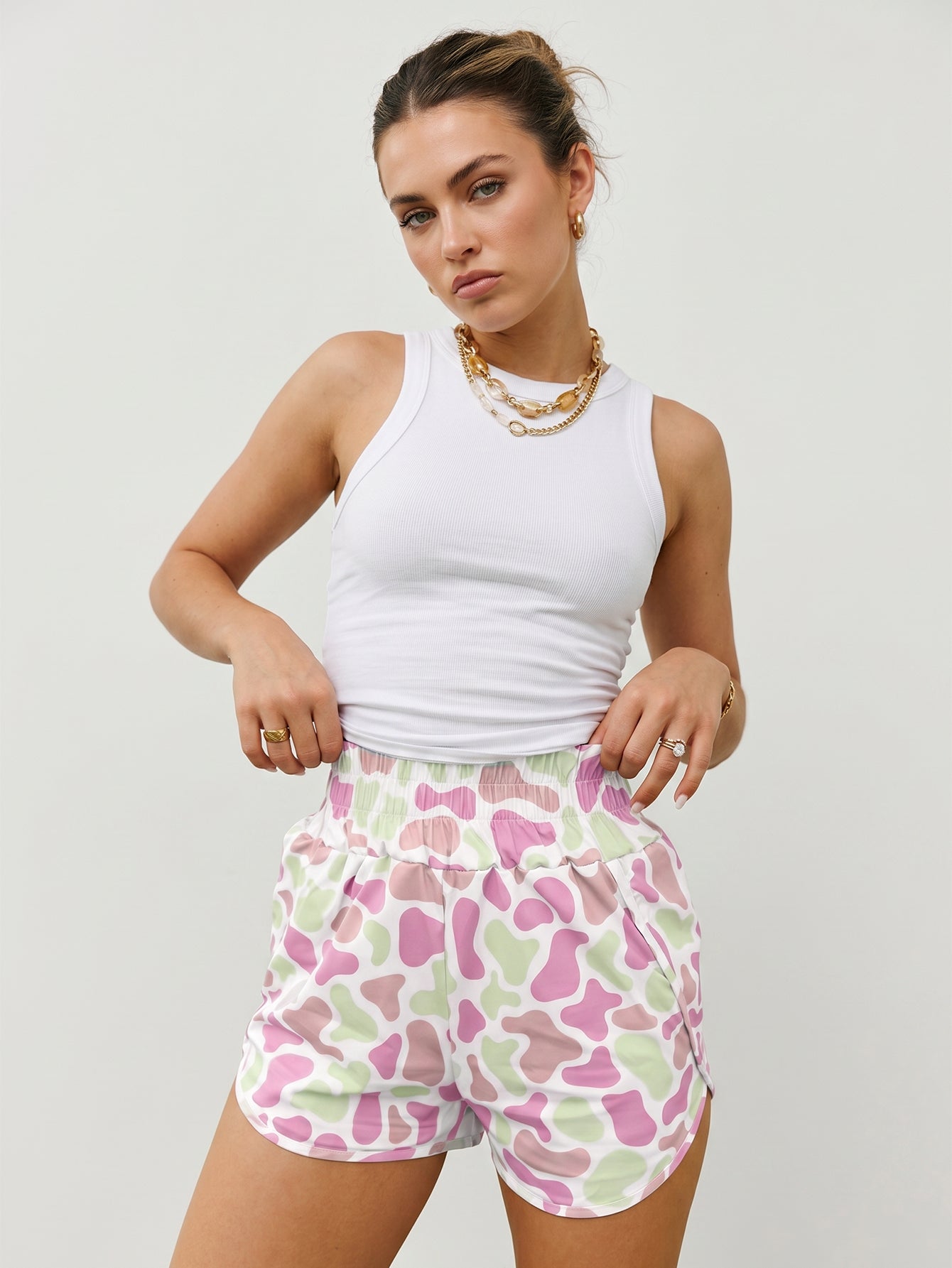 Checkered Pattern Lace Trim Shorts