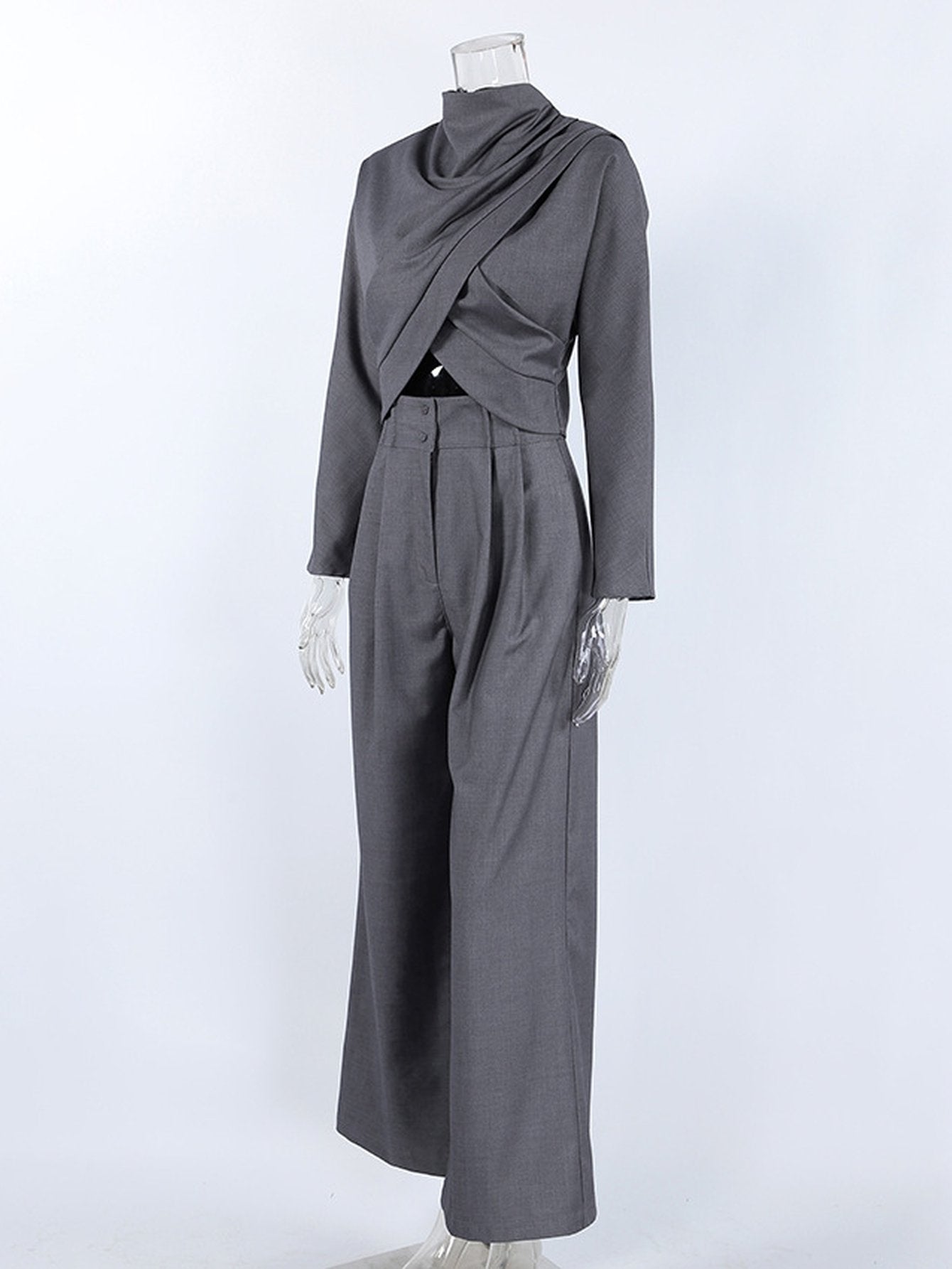 Elegant Draped Crop Trouser Set