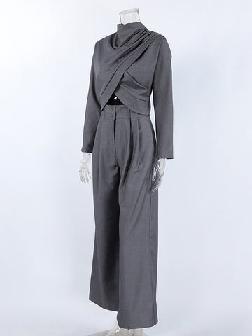 Elegant Draped Crop Trouser Set