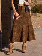 Vintage Distressed Faux Suede Midi Skirt