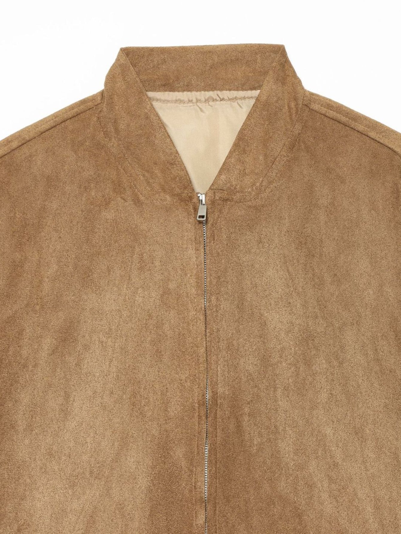 Oversized Faux Suede Bomber Jacket