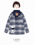 Hooded Plaid Brushed Wool Coat
