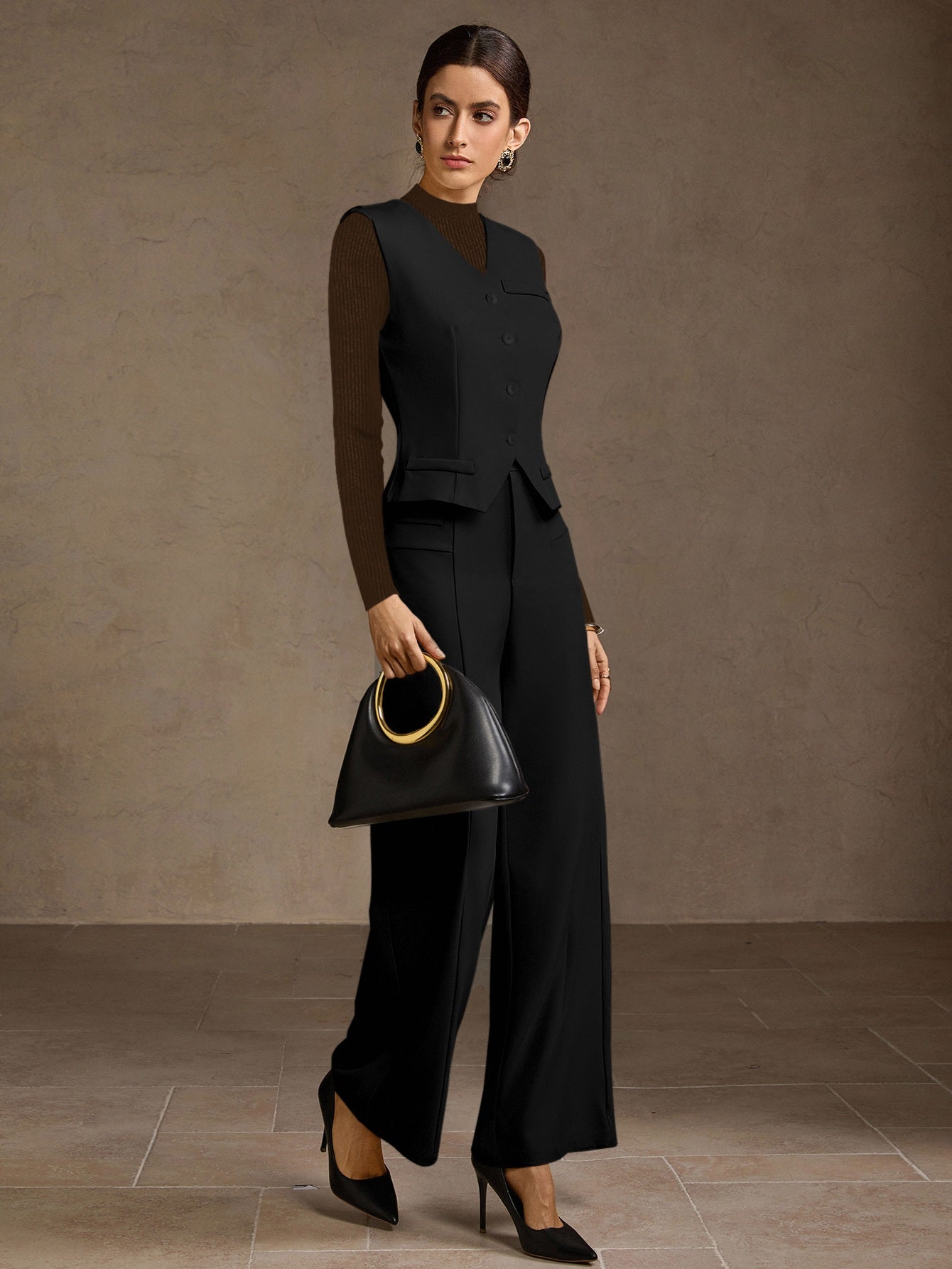 Tailored Vest And Wide Leg Pants Set