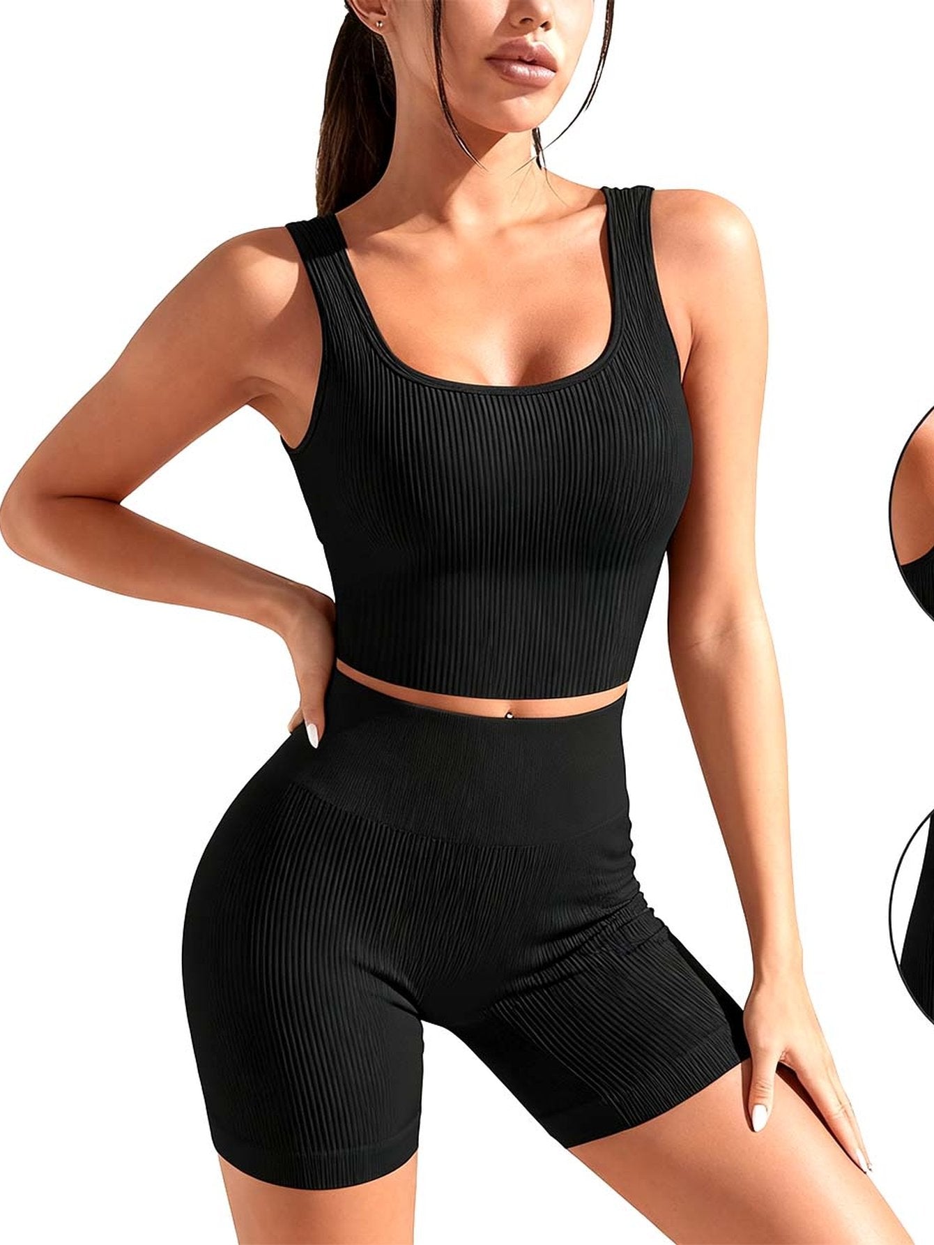 Seamless Ribbed Workout Shorts Set