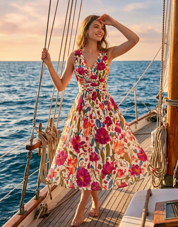 CORINNE
Floral Print V Neck A Line Midi Dress