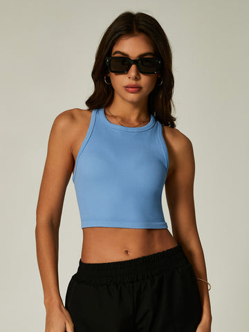 Round Neck Rib Knit Training Yoga Vest