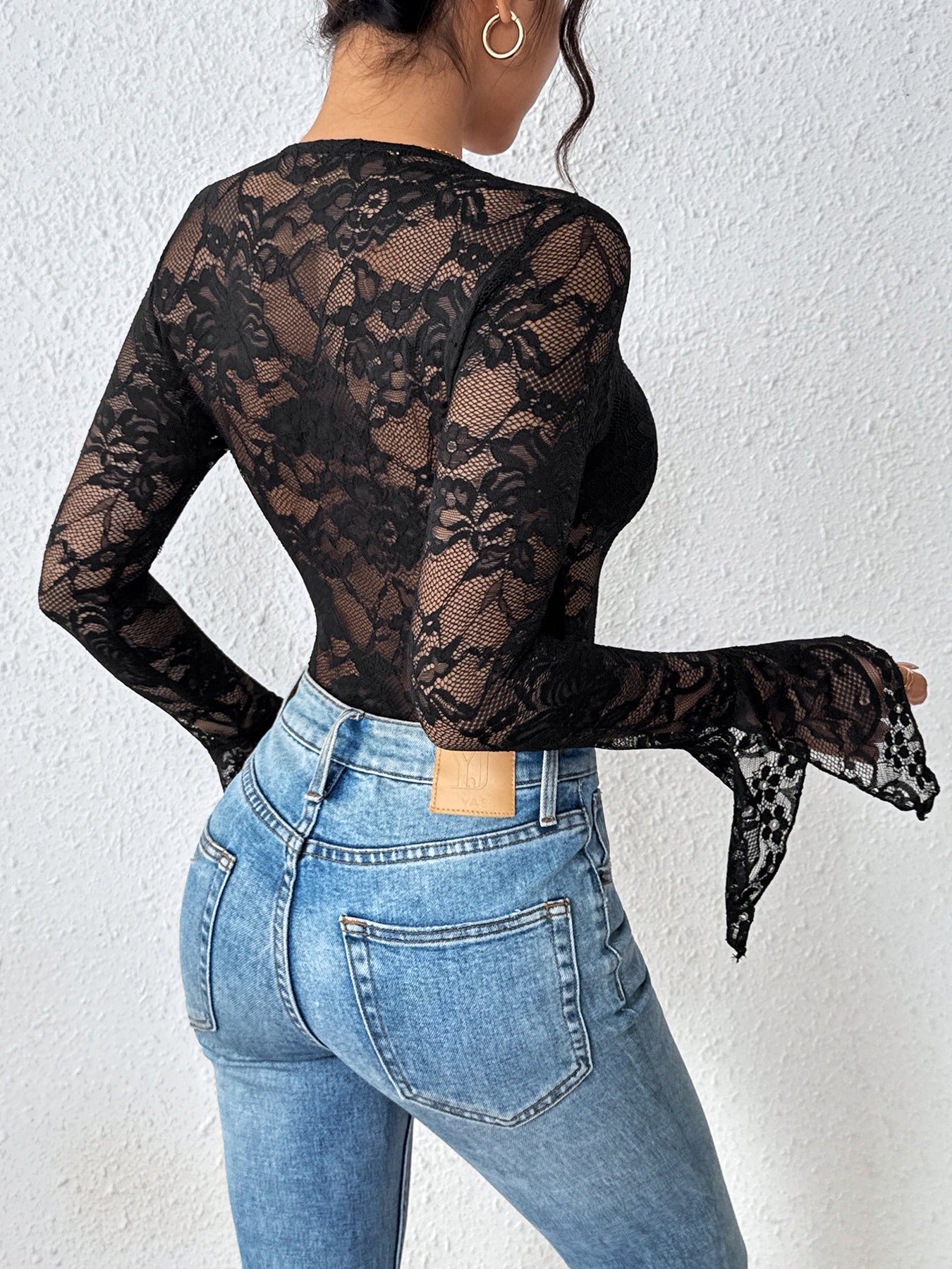 Lace Long Sleeve Sexy Bodysuit-Multicolor