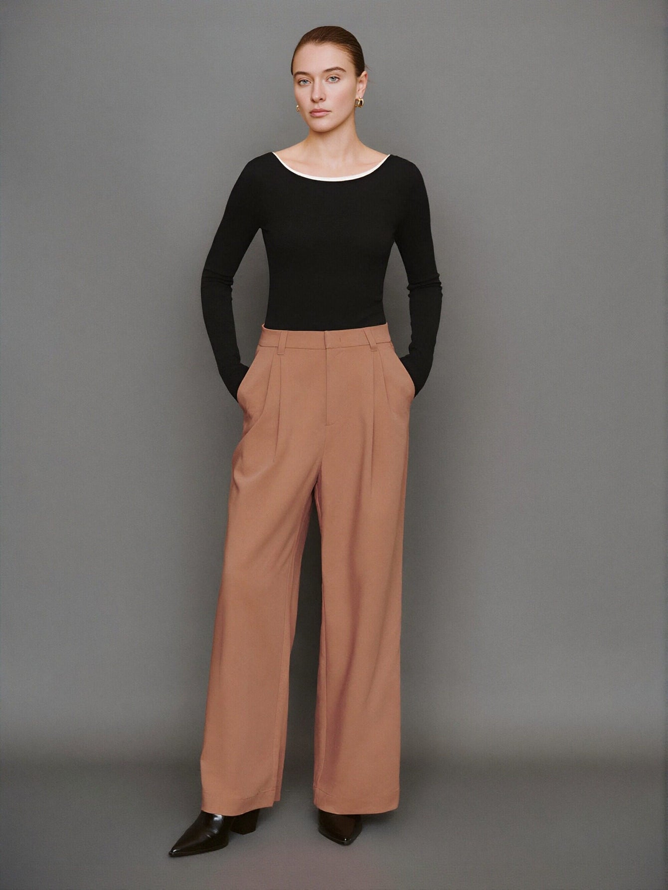 Urban Revivo Wide-Leg Loose Pants-Peach