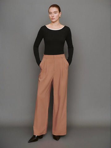 Urban Revivo Wide-Leg Loose Pants-Peach