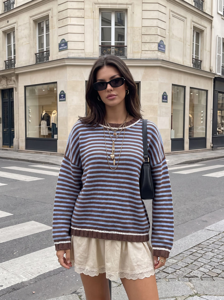 Oversized Striped Crewneck Knit Sweater