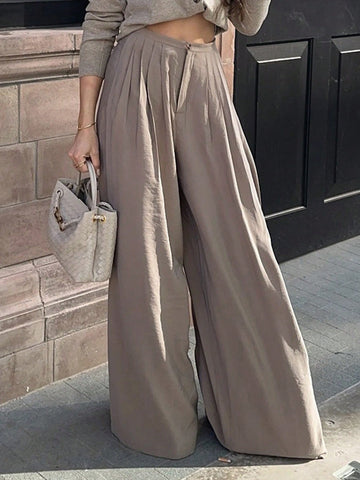 High Waisted Pleated Wide Leg Trousers