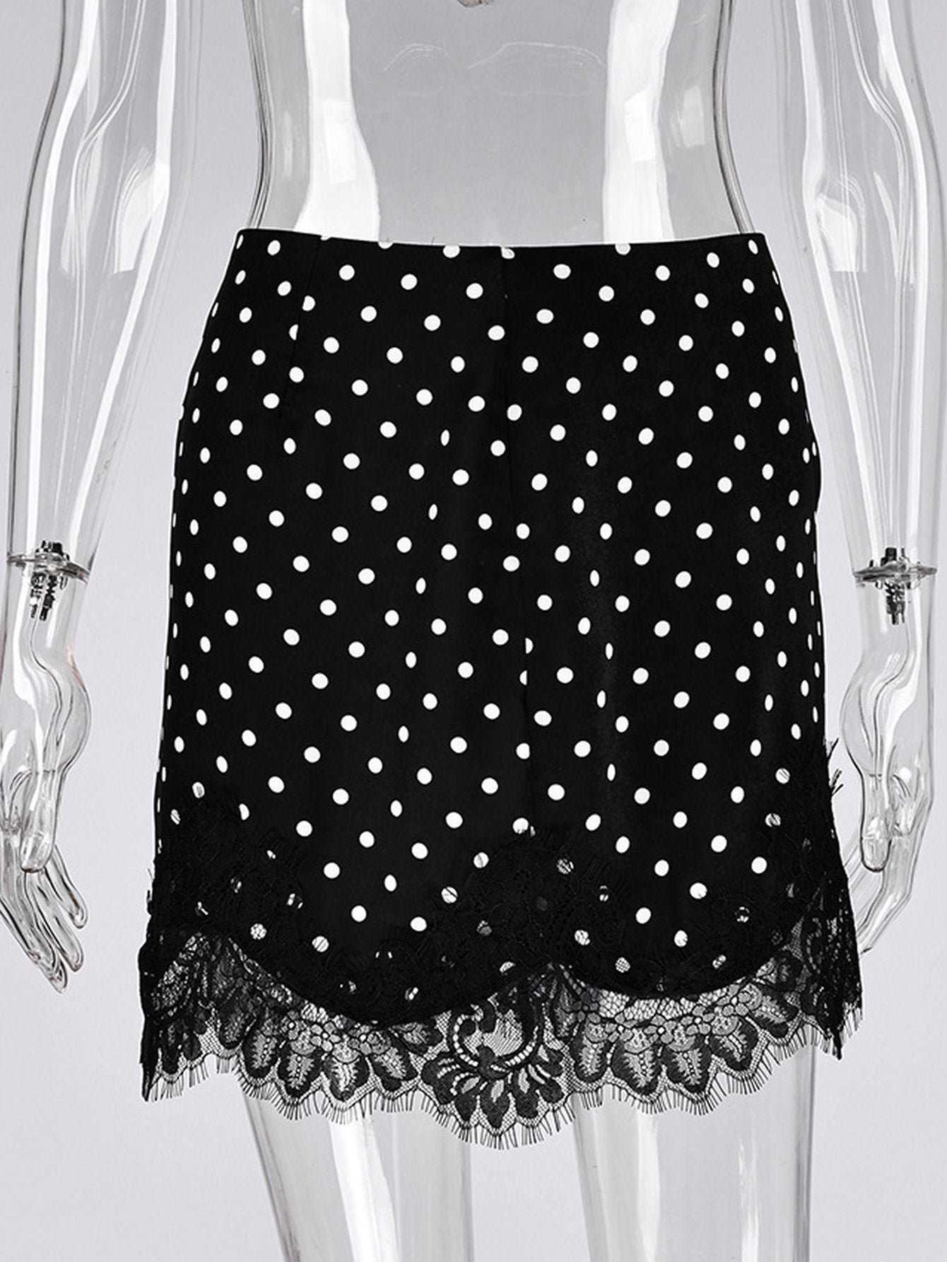 Polka Dot Lace Trim Mini Skirt