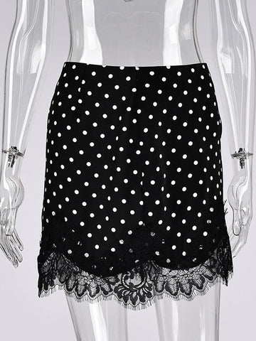 Polka Dot Lace Trim Mini Skirt