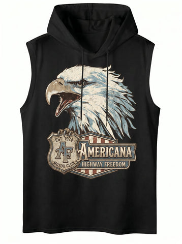 Graphic Eagle Print Hooded Tank Top