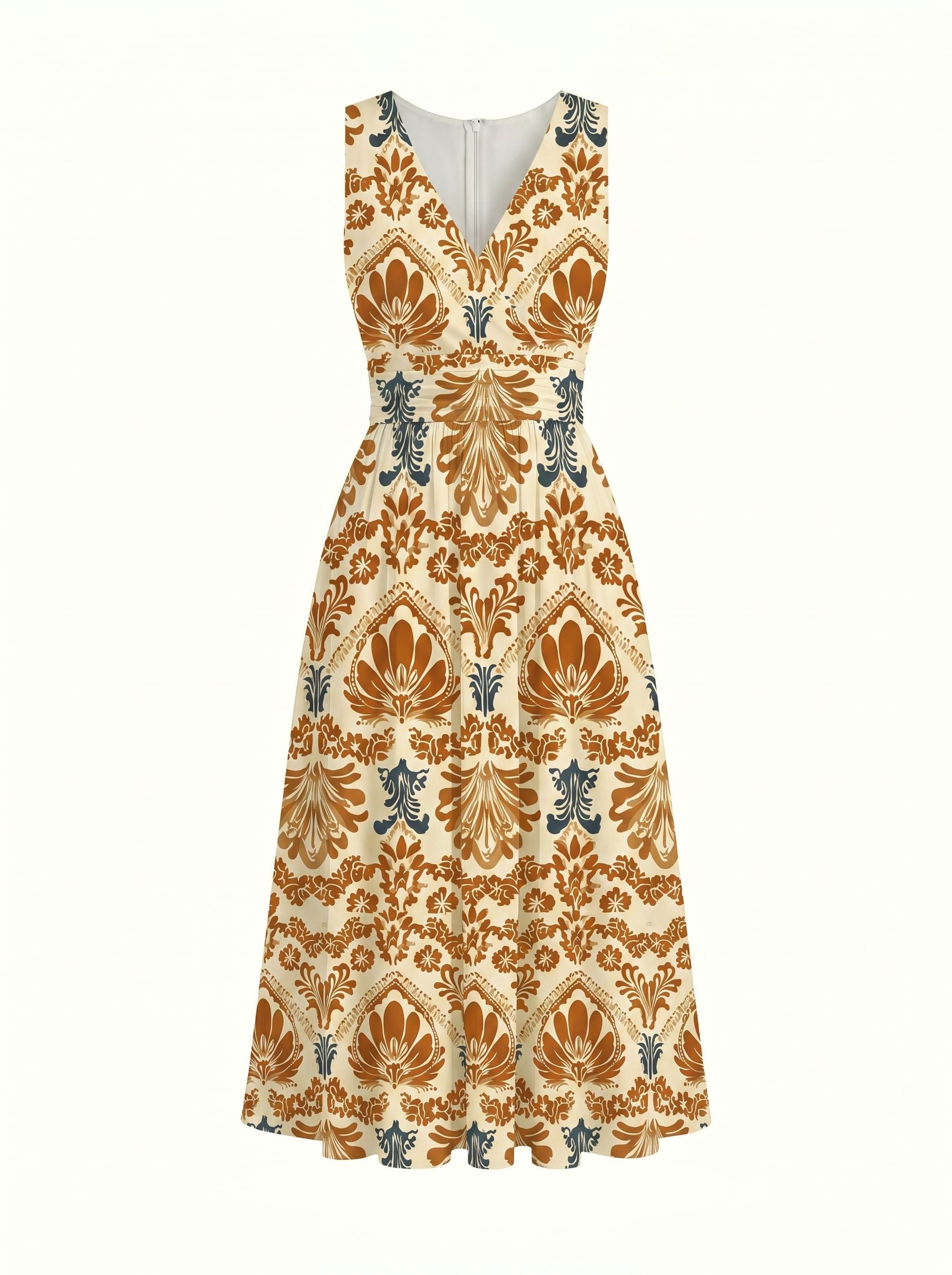 CORINNE
Floral Print V Neck A Line Midi Dress