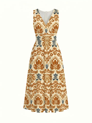 CORINNE
Floral Print V Neck A Line Midi Dress