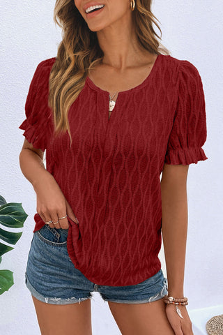 Puff Sleeve Ribbed Knit Top