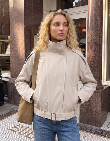 Oversized Stand Collar Belted Utility Jacket
