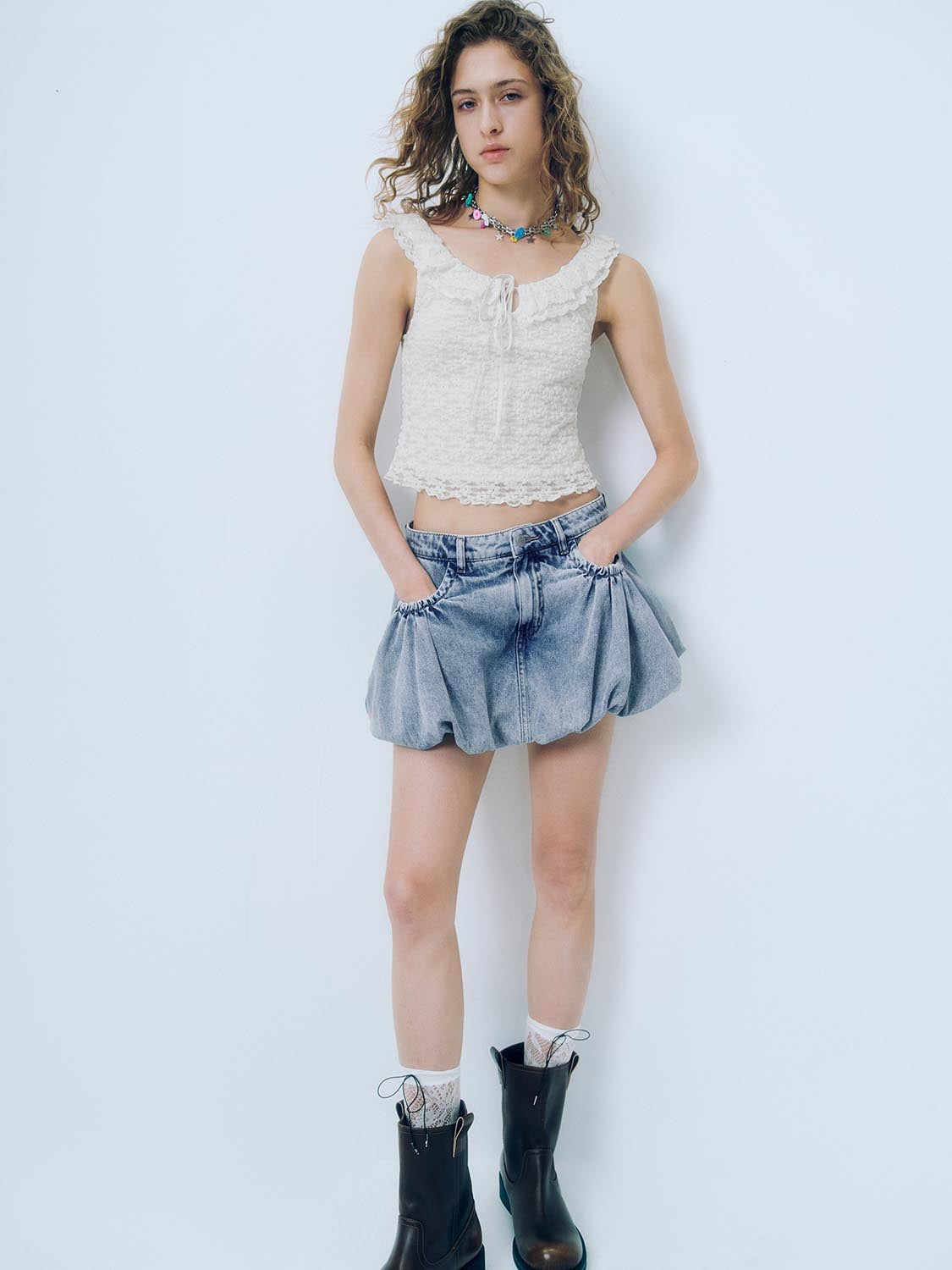 Urban Revivo Denim Balloon Skirts-Blue