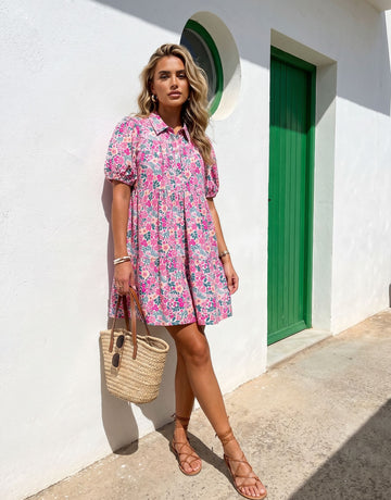 Floral Print Puff Sleeve Mini Dress