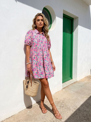 Floral Print Puff Sleeve Mini Dress