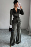 Elegant Pleated Velvet Trouser Set