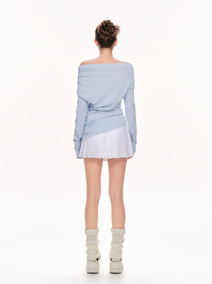Ruched Off Shoulder Long Sleeve Tee