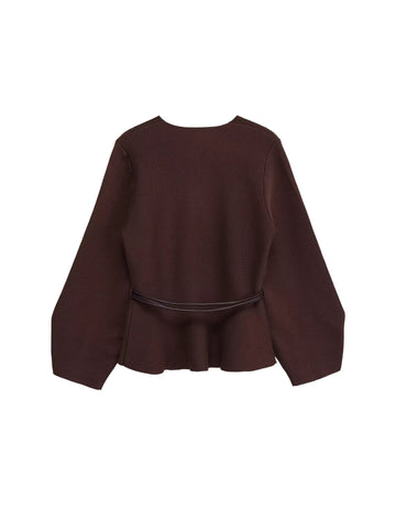 V Neck Peplum Knit Cardigan