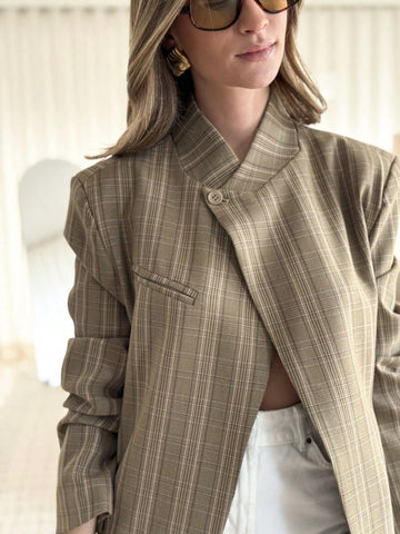 Plaid Stand Collar Blazer Jacket