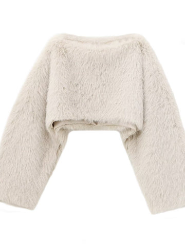 Fuzzy Cropped Long Sleeve Sweatshirt