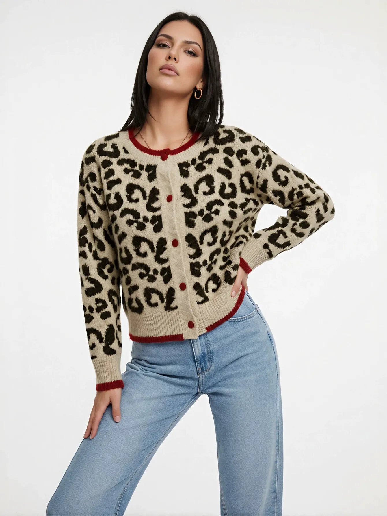 Cozy Leopard Print Knit Cardigan