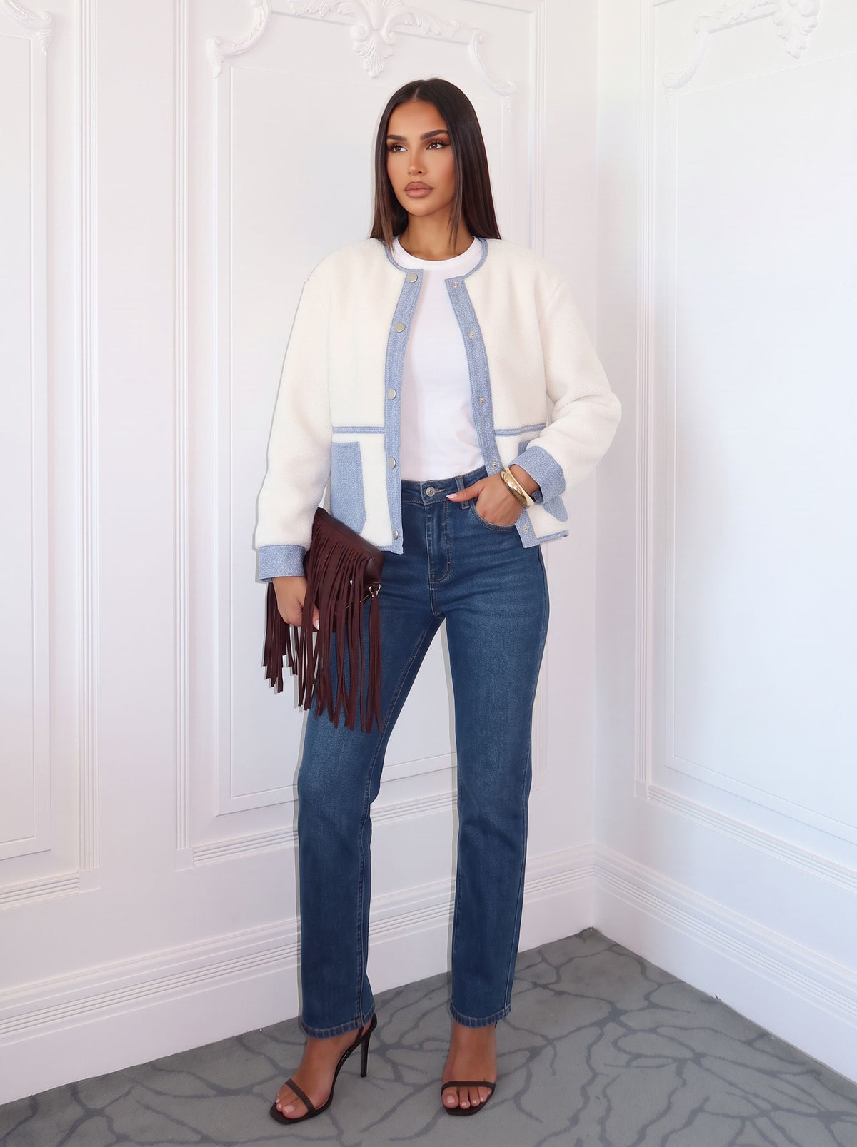Cozy Contrast Trim Sherpa Jacket