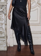 Elegant Lace Trim Satin Midi Skirt