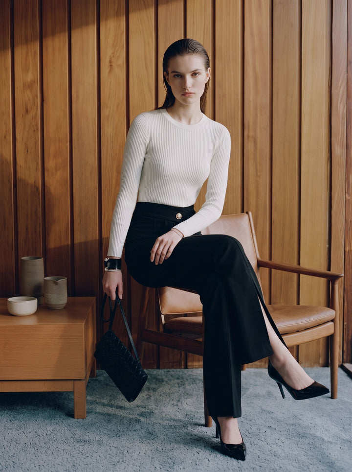 High Waisted Split Hem Trousers