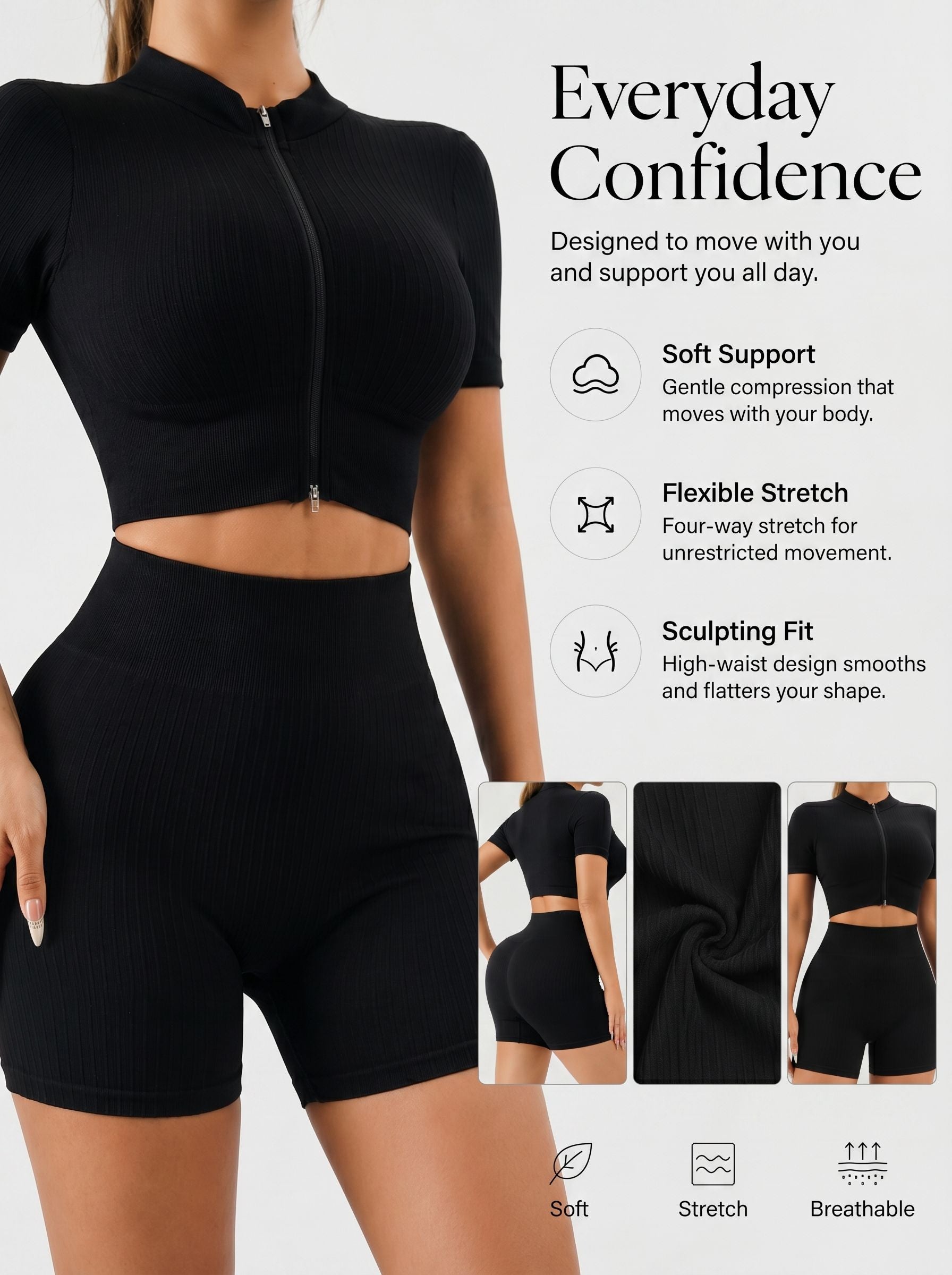Seamless Ribbed Zip Up Workout Set