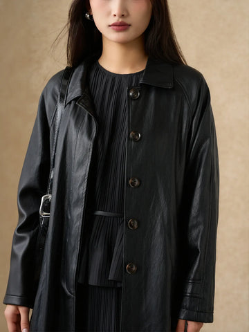 Oversized Button Down Faux Leather Trench