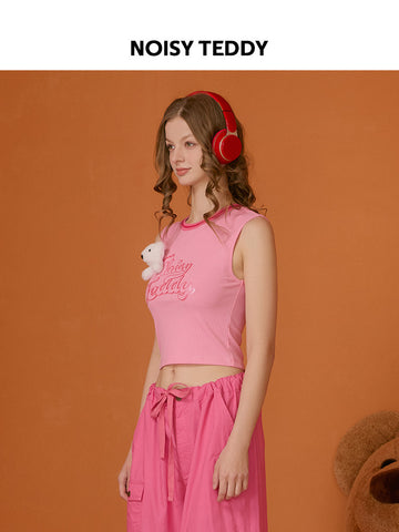 Cute Teddy Graphic Ribbed Tank