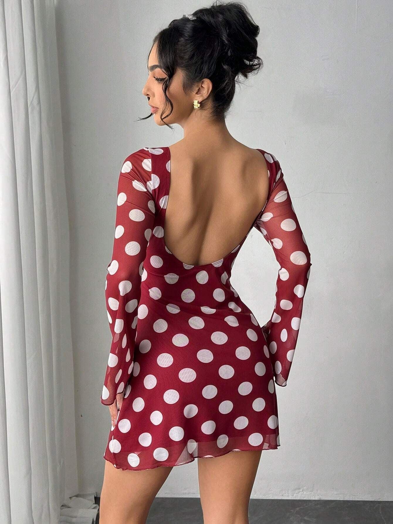 Backless Polka Dot Mini Dress