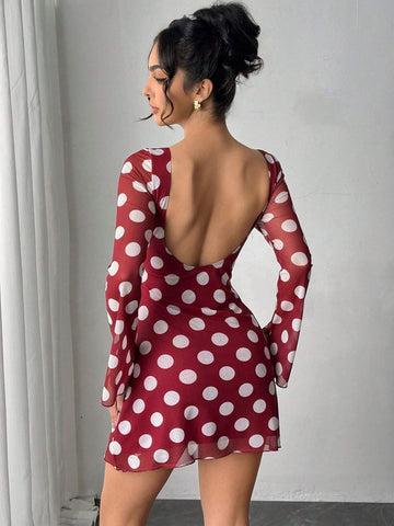 Backless Polka Dot Mini Dress