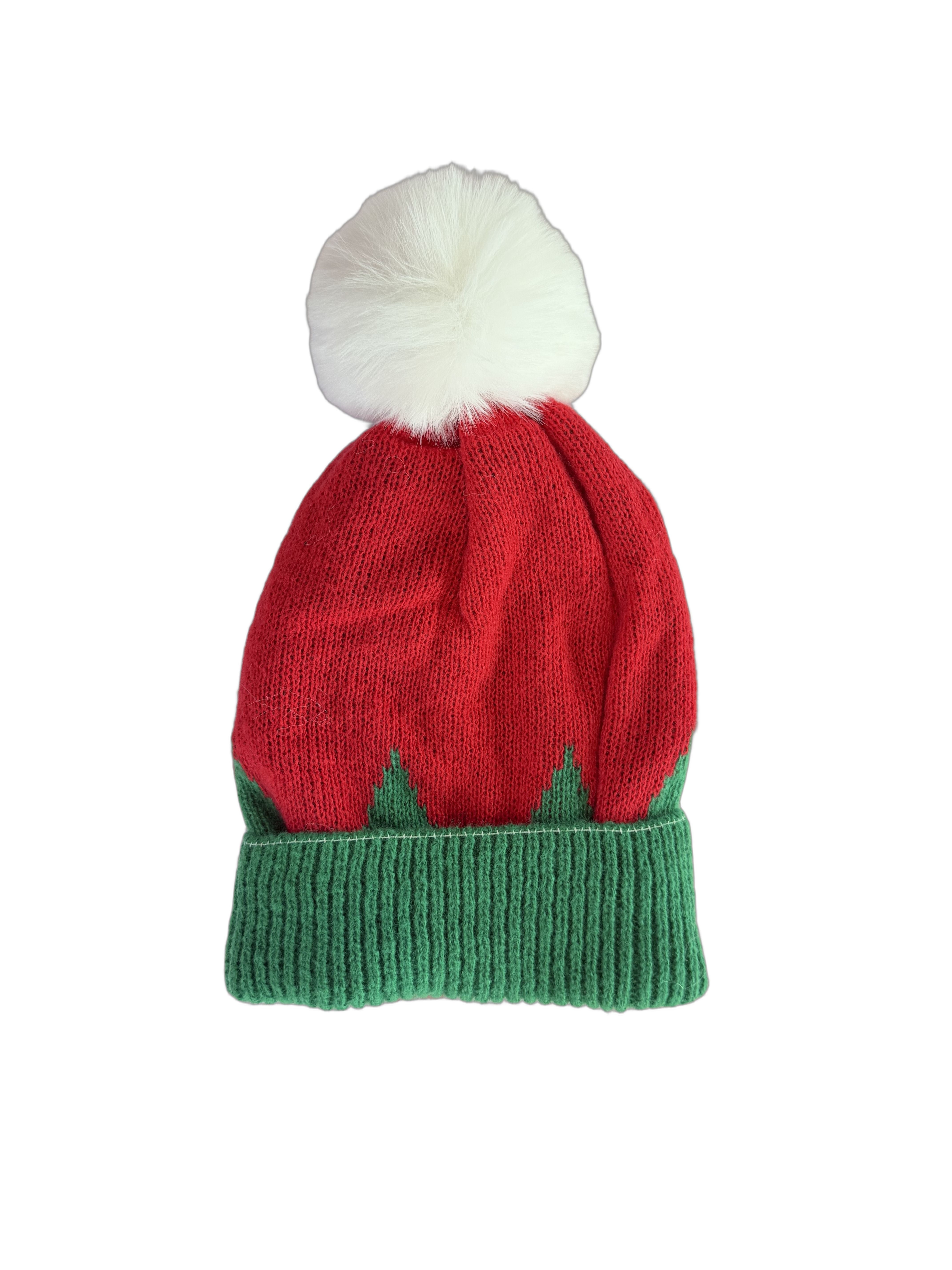 Festive Holiday Elf Pom Beanie Hat