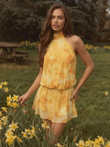 Floral Halter Neck Mini Dress